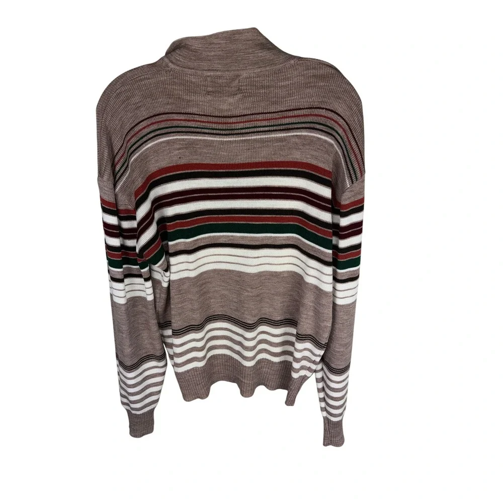 Vintage Montgomery Ward Mens XL Brown Striped Johnny Collar Knit Sweater Acrylic